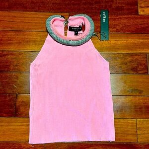 NEW Beulah top. One size. Pink with sparkly “fake diamond” collar.